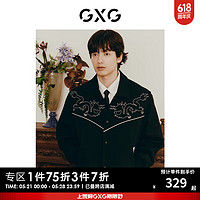 GXG奥莱 新年系列龙纹烫钻复古男翻领夹克外套 24春 黑色 165/S