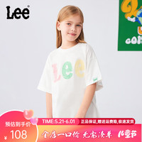 李 Lee儿童短袖T恤2024男女童纯棉舒适吸汗排湿宽松圆领套头上衣童装 白色 110cm
