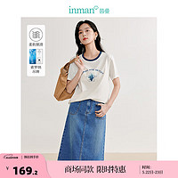 茵曼（INMAN）【商场同款】凉感索罗纳T恤2024夏季女装新款短袖绣花上衣