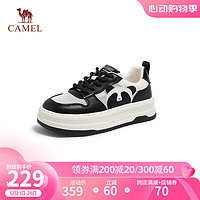 CAMEL 骆驼 小白鞋女2024黑白熊猫运动鞋厚底小白鞋网面板鞋休闲鞋 L24S208605W黑/米 38