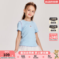 PawinPaw卡通小熊童装2024年夏季女童短袖 T Blue蓝色/50 100