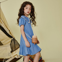 moomoo莫莫童装女童休闲甜美连衣裙夏新款女孩a型荷叶边娃娃裙百褶裙