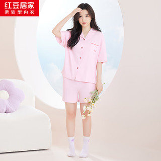 红豆居家 夏纯棉睡衣女印花女士家居服套装翻领开衫柔棉家居服春夏 樱花粉 165/88A