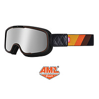 AMZ摩托车复古风镜3/4头盔男女通用护目镜机车骑行眼镜全盔防护镜 黑框银色（镀银+透明镜片）