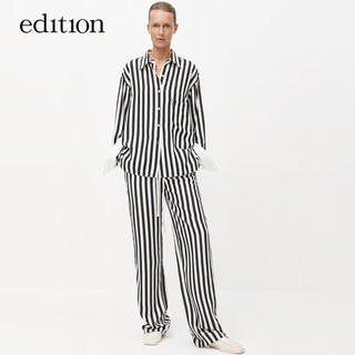 edition衬衫女新款桑蚕丝黑白条纹中性风长袖衬衣 黑白条色
