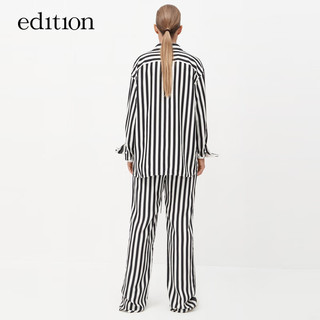 edition衬衫女新款桑蚕丝黑白条纹中性风长袖衬衣 黑白条色