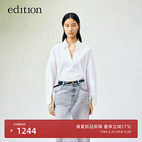 edition 衬衫女2024夏季法式通勤V领开衩长袖纯棉套头宽松衬衣 漂白色 L/170