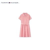TOMMY HILFIGER24新款春夏童装女纯棉条纹系带短袖衬衫裙连衣裙TH2422755 粉色条纹106
