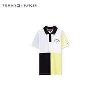 TOMMY HILFIGER24春夏童装男珠地网眼学院风撞色短袖POLO衫TH2422676 白黄黑条纹拼色658 S/140cm