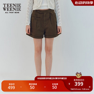 Teenie Weenie小熊女装2024夏季复古时尚短裤斜纹肌理感休闲裤 棕色 160/S