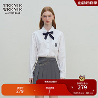 Teenie Weenie小熊女装2024夏装少女感长袖衬衫小清新蝴蝶结领 白色 165/M