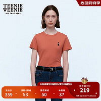 Teenie Weenie小熊2024夏简约弧形下摆短袖T恤莫代尔混纺女装 橙色 M