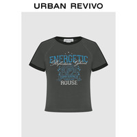 URBAN REVIVO 夏季女装潮流休闲美式复古做旧感印花T恤 UWV440178 中灰 XS