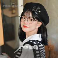 海伦凯勒近视眼镜框架男女圆框文艺气质眼镜可配度数H82048 H82048C1哑黑