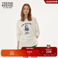 Teenie Weenie小熊女装2024新款圆领长袖T恤宽松休闲慵懒上衣白色
