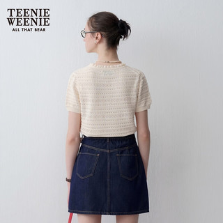 Teenie Weenie小熊2024年夏季镂空短袖针织薄款可爱少女感 乳白色 160/S