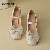 DAPHNE 达芙妮 法式玛丽珍鞋女夏季蝴蝶结粗跟浅口单鞋绝美新娘婚鞋高跟鞋