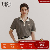 Teenie Weenie小熊女装2024新款夏装复古菱形格提花Polo衫短袖T恤