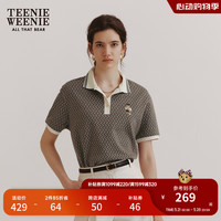 Teenie Weenie小熊女装2024新款夏装复古菱形格提花Polo衫短袖T恤