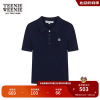 Teenie Weenie小熊2024年夏季新款POLO领针织短袖薄款学院风时髦女 藏青色 1