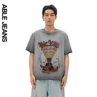 ABLE JEANS 男士复古街头摇滚朋克水宽松T恤 浅矿石灰 XS