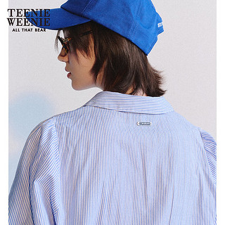 Teenie Weenie【送领结】小熊2024年夏季短袖衬衫学院风泡泡袖 蓝色 155/XS