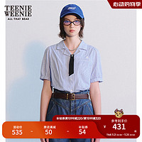 Teenie Weenie【送领结】小熊2024年夏季短袖衬衫学院风泡泡袖 蓝色 175/XL