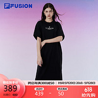 FILA 斐乐 FUSION斐乐潮牌女子针织连衣裙2024夏时尚休闲宽松裙子 正黑色-BK 160/80A/S