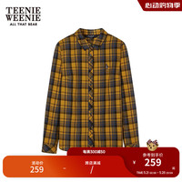 Teenie Weenie小熊女装2024春夏新款撞色时髦格纹衬衫休闲舒适上衣 黄色 1