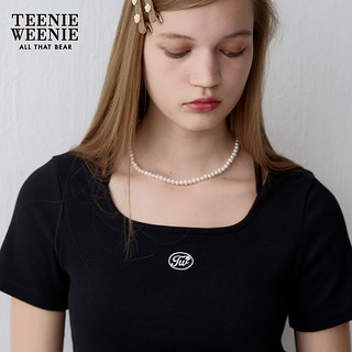 Teenie Weenie小熊2024年夏季方领针织短袖黑色T恤设计感时尚 黑色 1