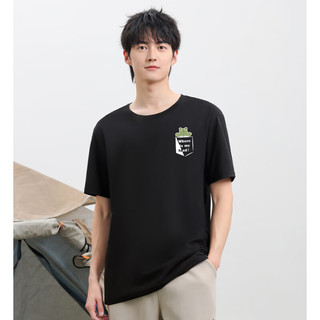 真维斯男女同款圆领短袖T恤2024夏装宽松印花套头上衣LR C款LR42173303黑色2010 185/104A/XL