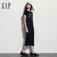 88VIP：Gap 盖璞 女装2024夏季新款纯棉水洗logo印花短袖连衣裙宽松长裙512543