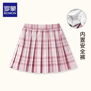 罗蒙女童百褶裙2024款儿童半身裙夏季a字裙校服裙子女孩短裙 白粉【JK】 160