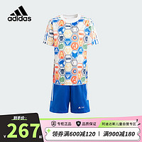 阿迪达斯（adidas）童装24夏季男小童漫威联名印花短袖T恤短裤儿童运动套装IN7290 140cm