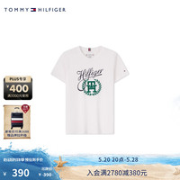 TOMMY HILFIGER24春夏童装女纯棉平纹学院风刺绣圆领短袖T恤TH2422713 白色658 S/140cm