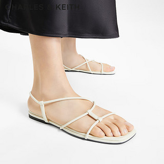 CHARLES&KEITH24夏简约纯色平底交叉条带凉鞋女CK1-70381055 粉白色Chalk 36