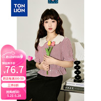 唐狮 TONLION2024春夏新款短袖衬衫女气质翻领短款短袖衬衫TB 瑰丽红 S