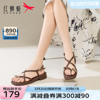 红蜻蜓 RED DRAGONFLY罗马凉鞋女2024夏新款仙女风女鞋外穿时尚女鞋夹趾沙滩鞋WTK24043