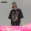 古由卡（GUUKA）LAB沙丘废土风重磅纯棉耐穿短袖t恤男潮 大廓形复古水洗上衣宽松 黑色