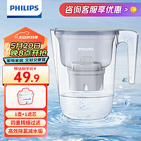 PHILIPS 飞利浦 净水壶家用滤水壶自来水过滤水壶净水器 AWP2811蓝色一芯装