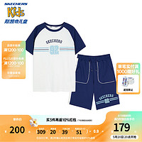 Skechers斯凯奇男女童短袖运动套装夏季透气T恤短裤篮球服套装L224K065 蔚蓝色/00QP 160cm