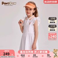 PawinPaw卡通小熊童装2024年夏季女童撞色polo领连衣裙小飞袖 Ivory象牙色/39 130