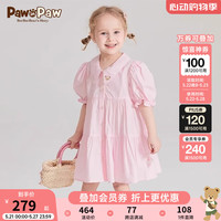 PawinPaw卡通小熊童装24夏季女宝翻领印花短袖洋气甜美连衣裙 粉红色/25 120