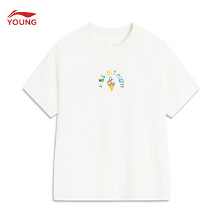 李宁童装儿童短袖T恤24年夏款女小大童Brolga联名冰感文化衫YHSU152 白T前中小图-2 150
