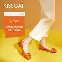 88VIP：KISSCAT 接吻猫 [C引力]2023秋季新款方头粗跟鞋精致饰扣通勤浅口单鞋女