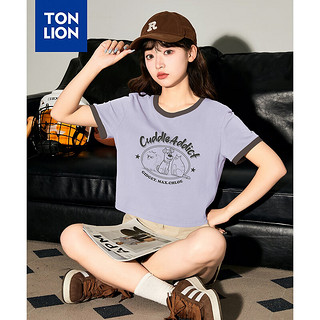 唐狮2024女撞色圆领短款短袖T恤TB 香芋紫 XL