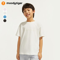 moodytiger儿童短袖T恤24夏季新款男女童简约圆领纯色宽松运动衫