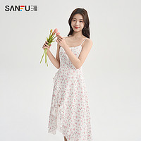 SANFU 三福 連衣裙女2024新款夏季小眾設計感氣質小個子碎花吊帶裙子女裝