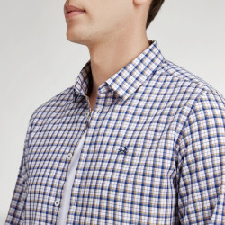 seven柒牌男装清仓长袖衬衫男纯棉休闲商务翻领格子中青年打底衬衣