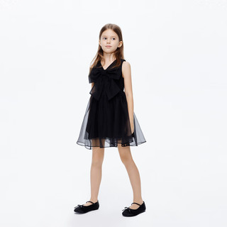 little MO&Co.little moco童装24夏装女童派对风蝴蝶结无袖纱纱裙连衣裙 黑色 150/72